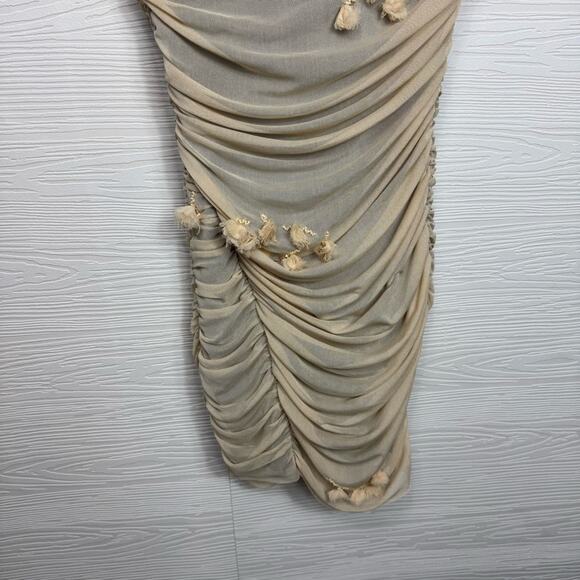 Zara Double Strap Beige Tulle Dress with Floral Accents Small - Picture 8 of 15